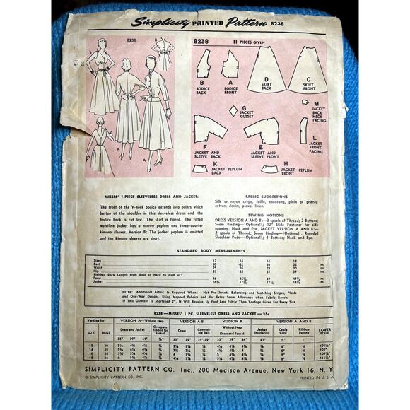 Simplicity 8238 pattern designer dress fit and flare jacket 1950s size 12 - Picture 3 of 8
